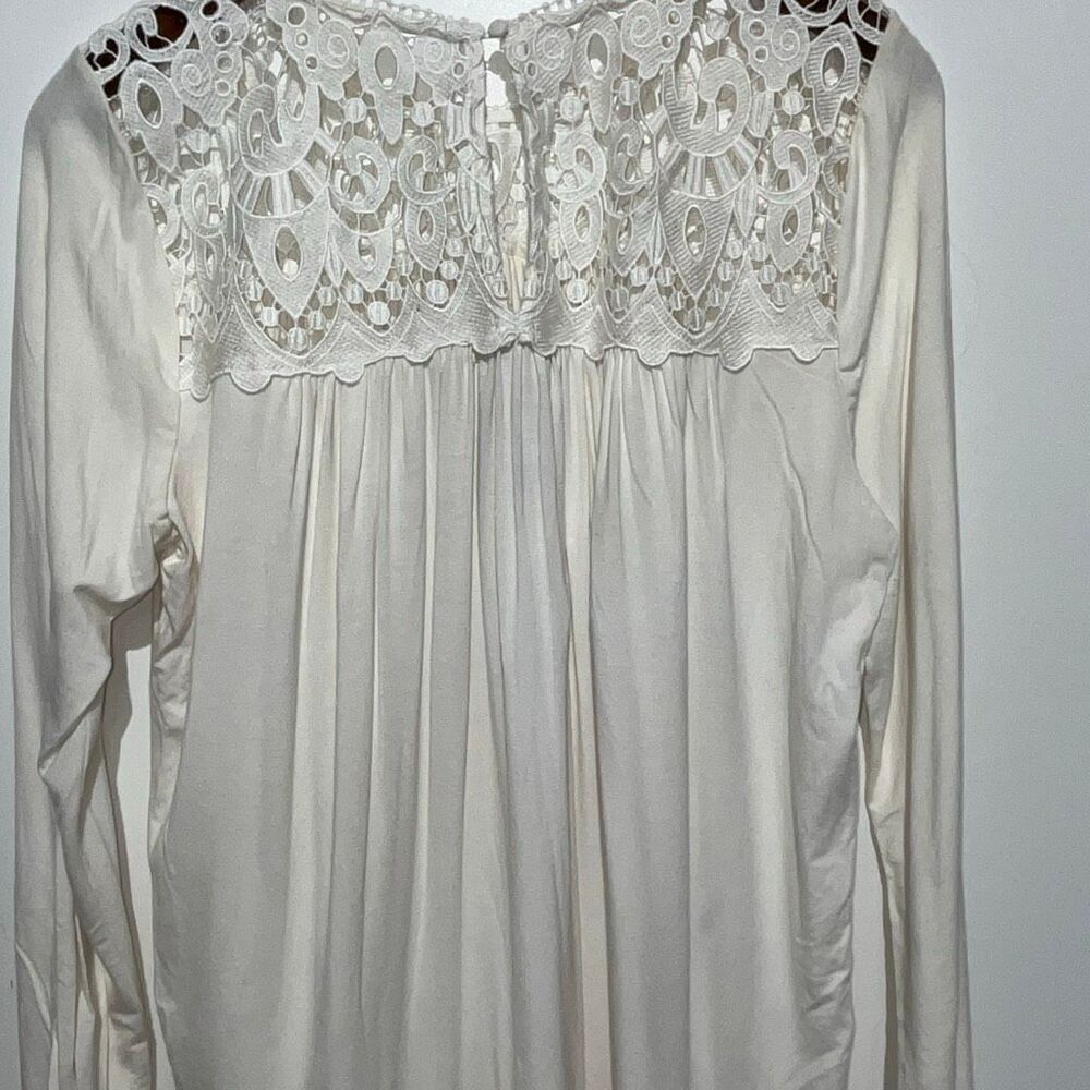 Philosophy Womens White Long-Sleeve Crocheted Lace Yoke Tunic Top Size Medium - Picture 6 of 8
